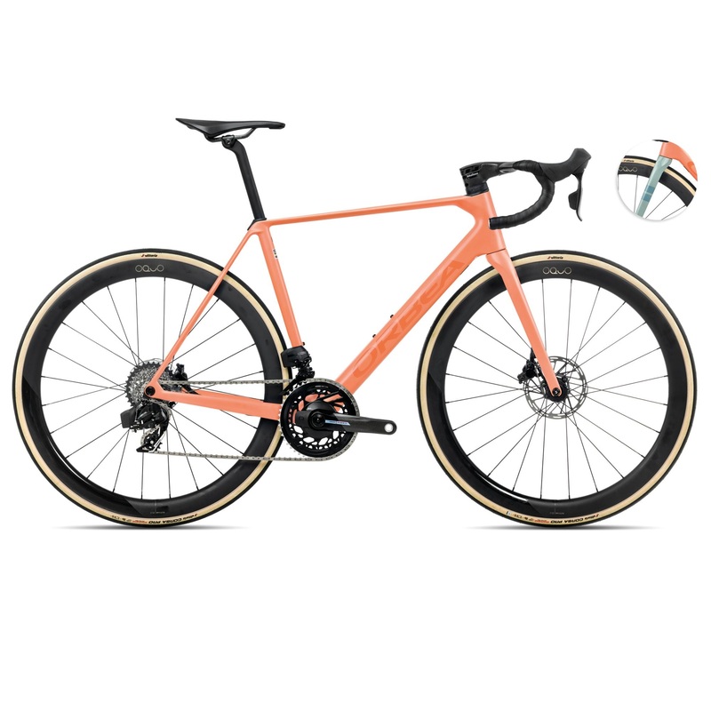 2025 Orbea ORCA M21eLTD PWR Racing ROAD BIKE - 55cm, Orange Cloud (Matte) - Stone Blue (Matte-Gloss)