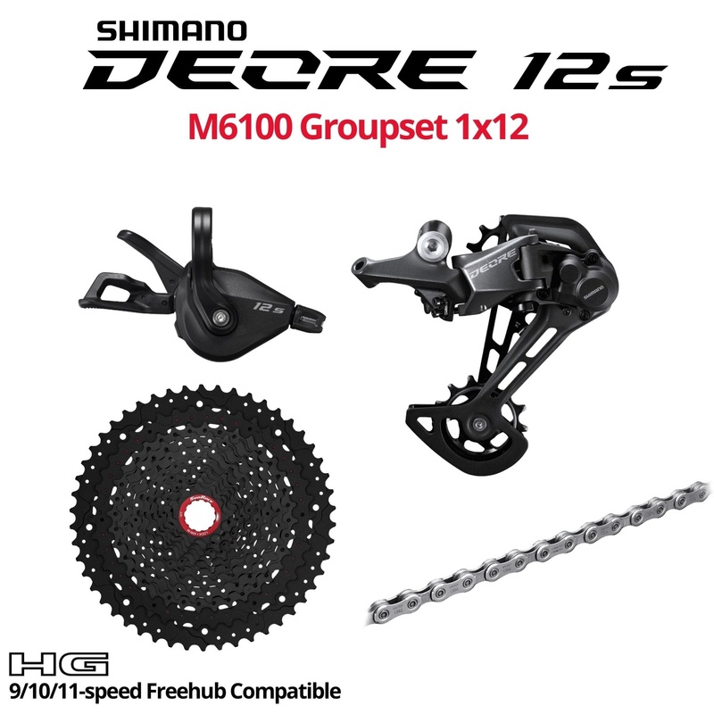 Shimano Deore 12s M6100 Groupset, 1x12, w/o crankset - HG 9/10/11s Freehub Compatible