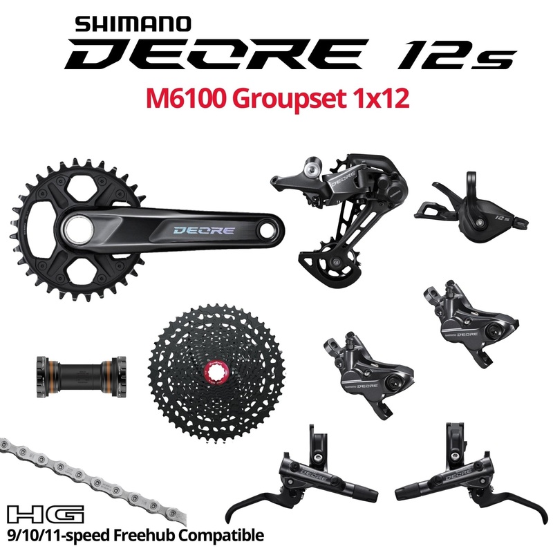 Shimano Deore 12s M6100 Groupset, 1x12, w/ crankset & brakes-  HG 9/10/11s Freehub Compatible