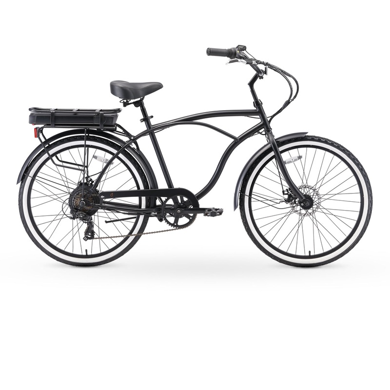 sixthreezero Around the Block Men's 26" 500W 7 Speed Electric Beach Cruiser Bicycle