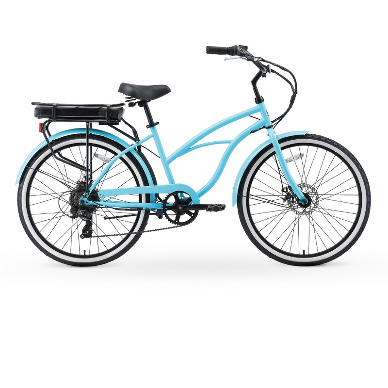 sixthreezero Around the Block Women's 26" 250W 7 Speed Electric Beach Cruiser Bicycle