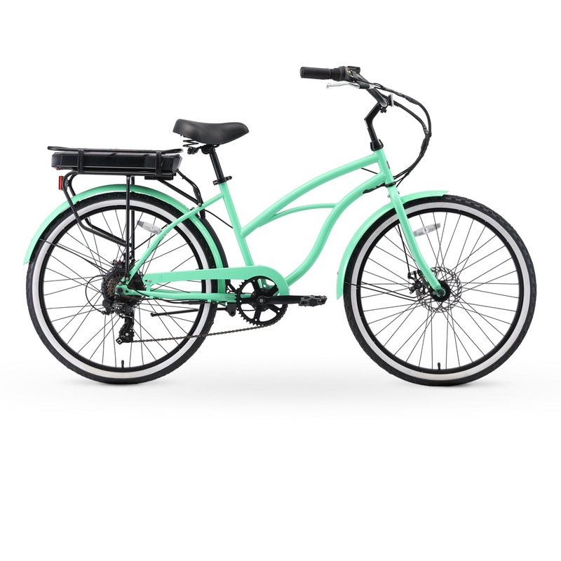 sixthreezero Around the Block Women's 26" 500W 7 Speed Electric Beach Cruiser Bicycle