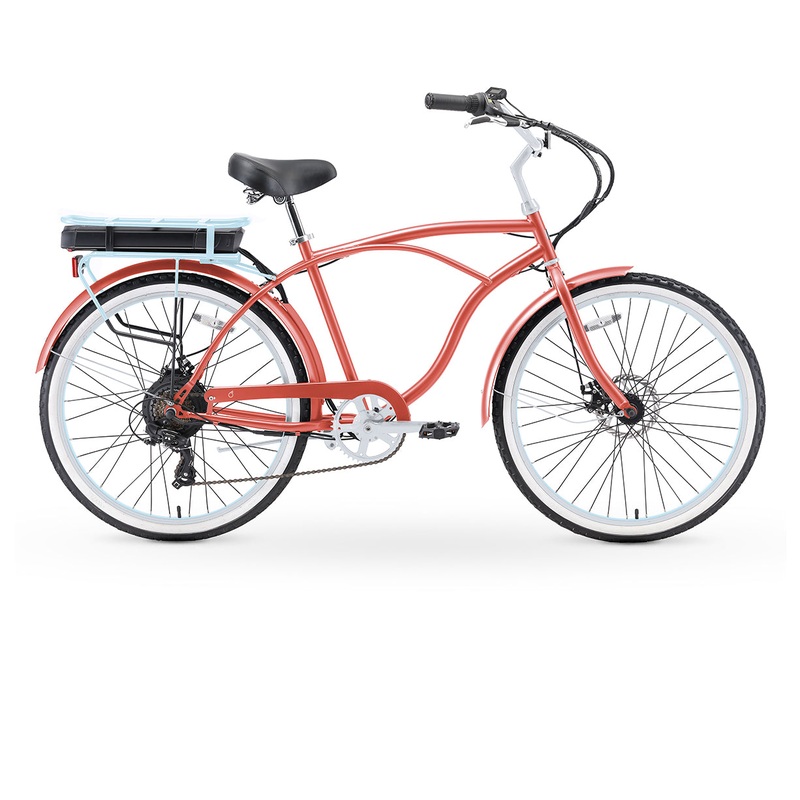 sixthreezero Around the Block Men's NEW 26" 500W 7-Speed Beach Cruiser Bicycle with Rear Rack